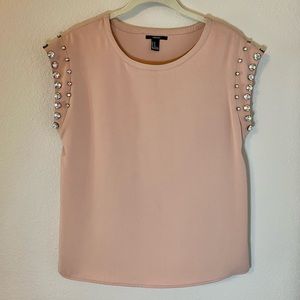 FOREVER 21 Blush Top with Jeweled Sleeves